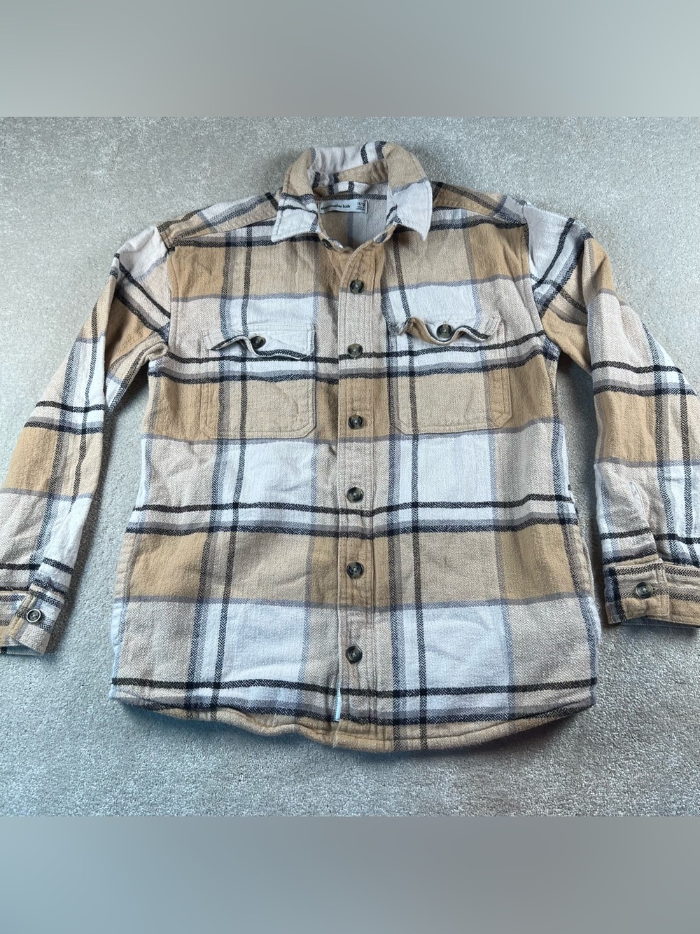 Abercrombie Kids Shirt Button Up Tan Plaid Flannel 100% Cotton youth 11/12